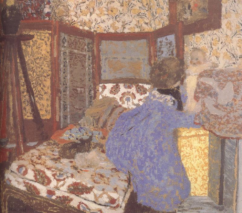 Edouard Vuillard Ms. wearing blue clothes and children oil painting picture